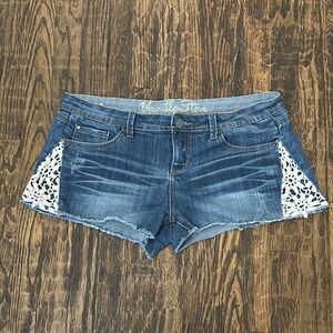Vanilla Star Blue Jean Shorts with Lace Panels